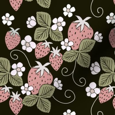 Strawberry patch, black, large scale