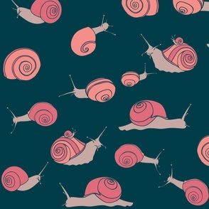 large - snails in pink on dark teal