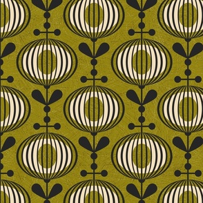 Modern Mid Century Wallpaper Geometric Flower / Green Version / Large Scale 