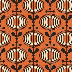 Modern Mid Century Wallpaper Geometric Flower / Orange Version / Large Scale 