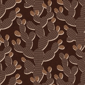Nopal Cactus- Prickly Pear- Desert Cacti- Earth Tone Wallpaper- Dark Brown- Caramel- Beige- Medium
