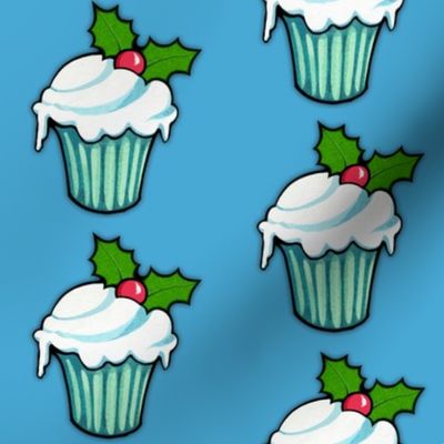 Christmas Holly Cupcake on Blue