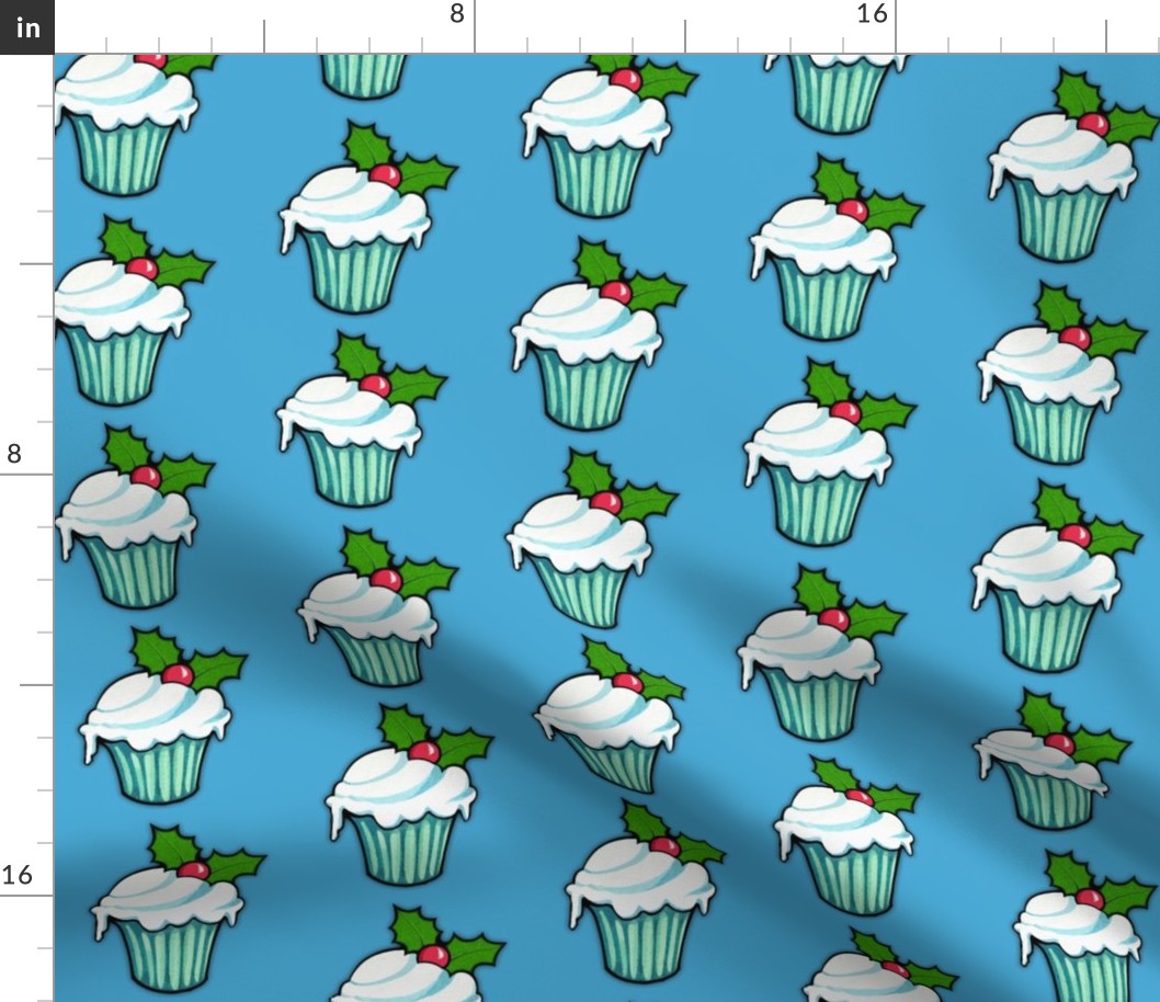 Christmas Holly Cupcake on Blue