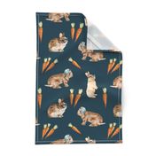 Cool Bunnies and Carrots on Navy Blue 12 inch