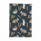 Cool Bunnies and Carrots on Navy Blue 12 inch