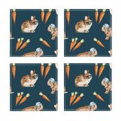 Cool Bunnies and Carrots on Navy Blue 12 inch