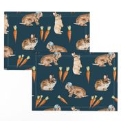 Cool Bunnies and Carrots on Navy Blue 12 inch