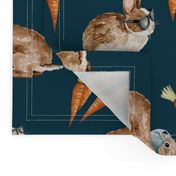 Cool Bunnies and Carrots on Navy Blue 12 inch