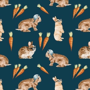Cool Bunnies and Carrots on Navy Blue 12 inch