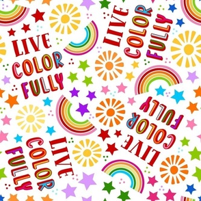 Large Scale Live Color Fully Rainbows Stars and Sunshine on White