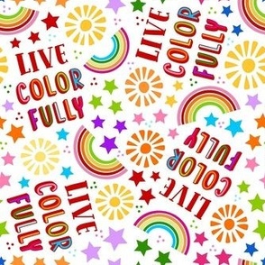 Medium Scale Live Color Fully Rainbows Stars and Sunshine on White