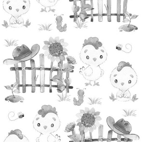 Gray Farm Animals Rooster Sunflowers Bee Baby Nursery