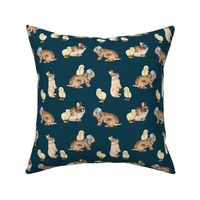 Cool Bunnies and Chicks on Navy Blue 6 inch