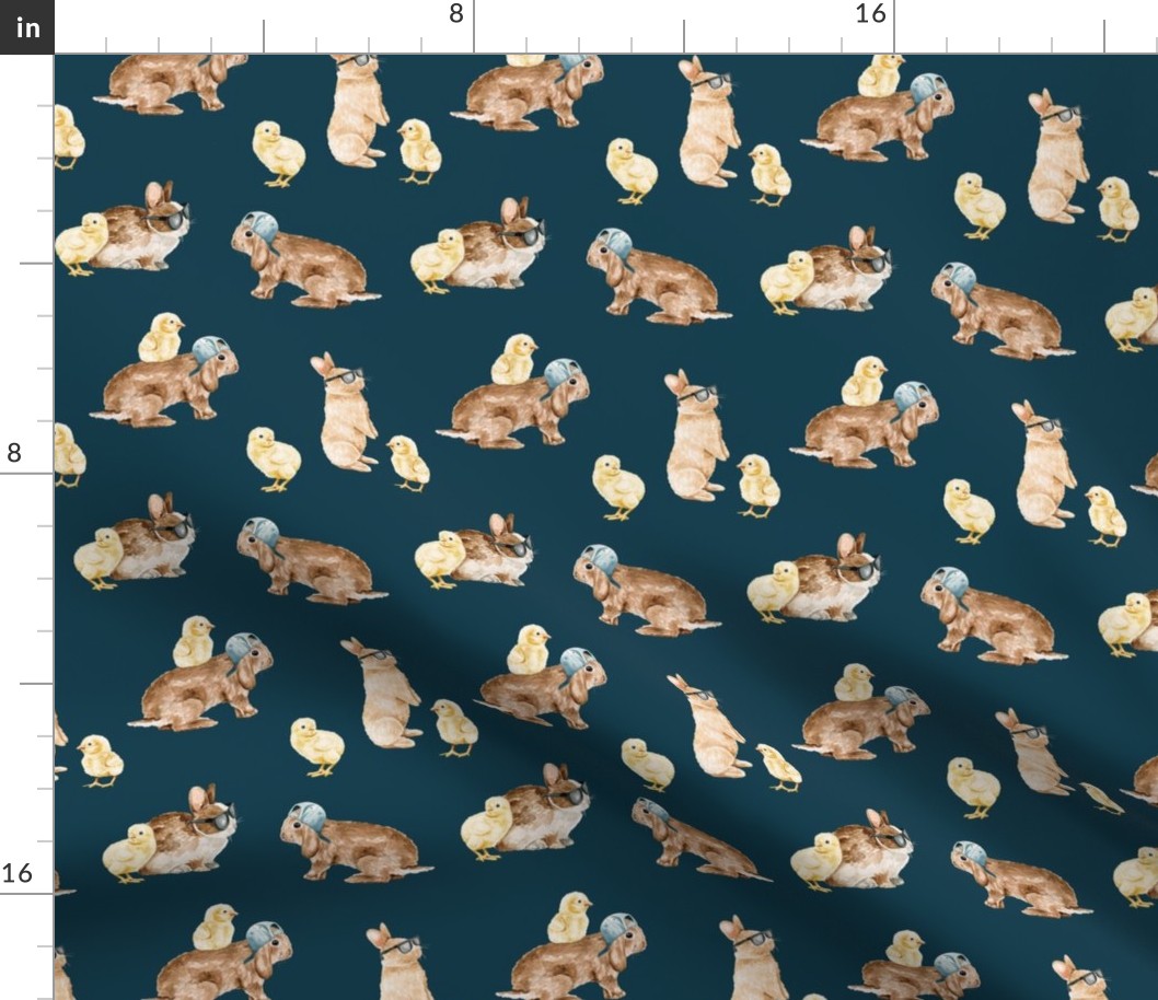 Cool Bunnies and Chicks on Navy Blue 6 inch