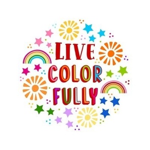 6" Circle Panel Live Color Fully Rainbows Stars and Sunshine for Embroidery Hoop Projects or Quilt Squares