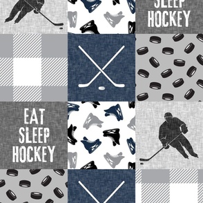 Eat Sleep Hockey - Ice Hockey Patchwork - Hockey Nursery - plaid with muted navy - C23