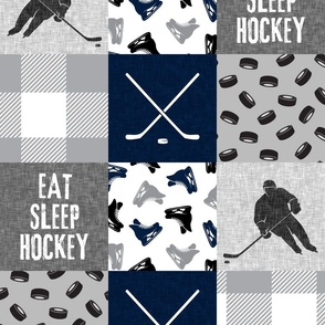 Eat Sleep Hockey - Ice Hockey Patchwork - Hockey Nursery - plaid with dark navy - C23