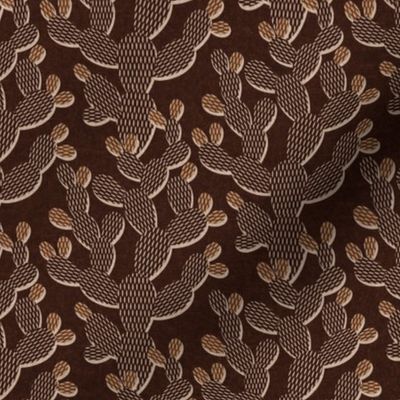 Nopal Cactus- Prickly Pear- Desert Cacti- Earth Tone Wallpaper- Dark Brown- Caramel- Beige- Mini