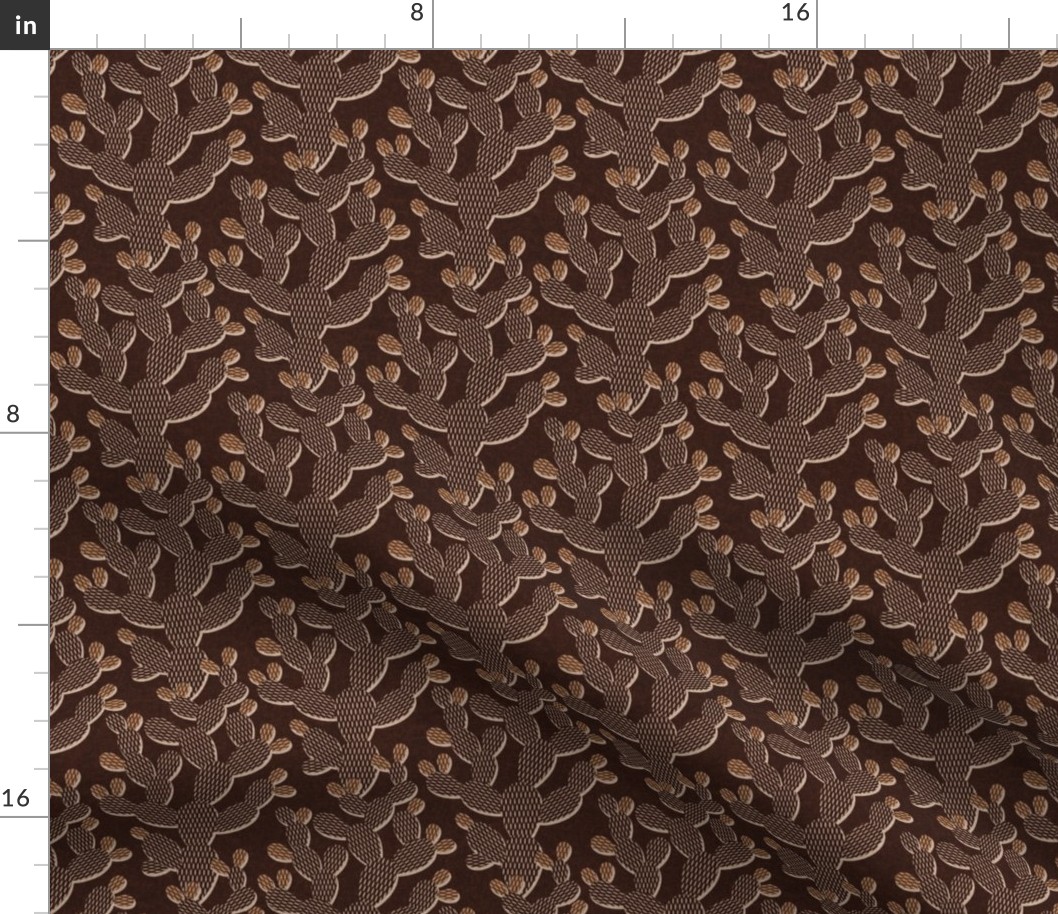 Nopal Cactus- Prickly Pear- Desert Cacti- Earth Tone Wallpaper- Dark Brown- Caramel- Beige- Mini