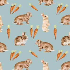 Easter Bunnies and Carrots on Blue 12 inch