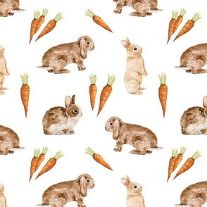 Easter Bunnies and Carrots on White 12 inch