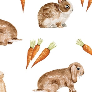 Easter Bunnies and Carrots on White 24 inch