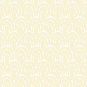 Block Print Scallop Pattern in Barely There Pale Butter Yellow - Large Scale