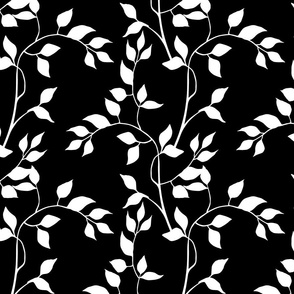 Simple White On Black Leaf Design Smaller Scale