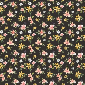 Pink and Yellow Easter Floral on Black 6 inch