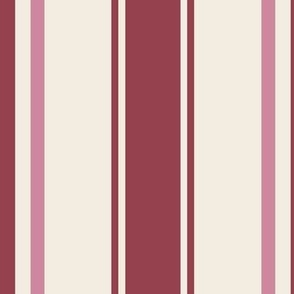 80's French Country Stripe in Cream + Burgundy 