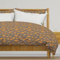 DInosaur Silhouette Gray Orange Kids Room Medium Size Fun Wallpaper Bedding