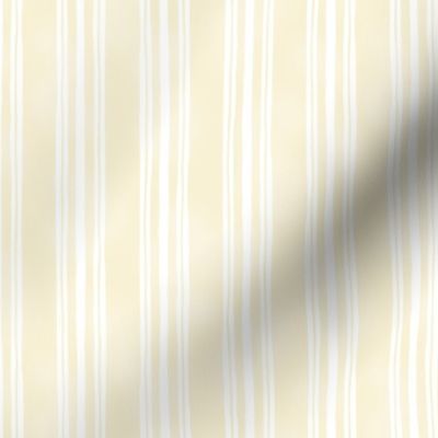 White Irregular Ticking Stripes on Pale Butter Yellow - Small Scale