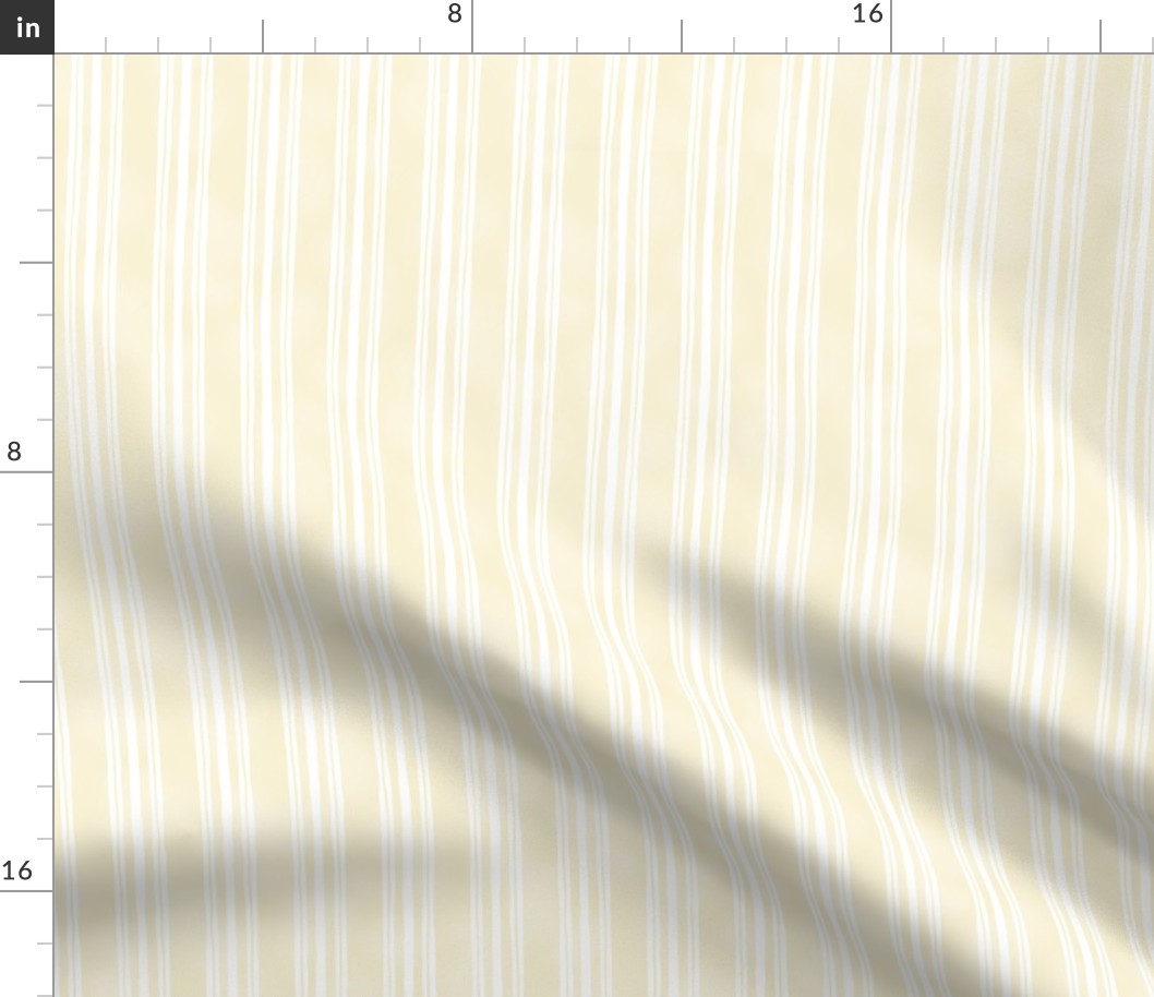 White Irregular Ticking Stripes on Pale Butter Yellow - Small Scale