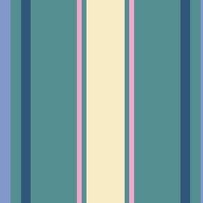 80's French Country Stripe in Dusty Green + Blue
