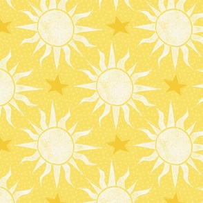 Celestial Suns and Stars in Bright Yellow & Off White - Large Scale