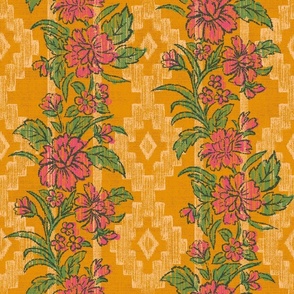 Southwest Floral Stripe - extra large - pink, green, and marigold