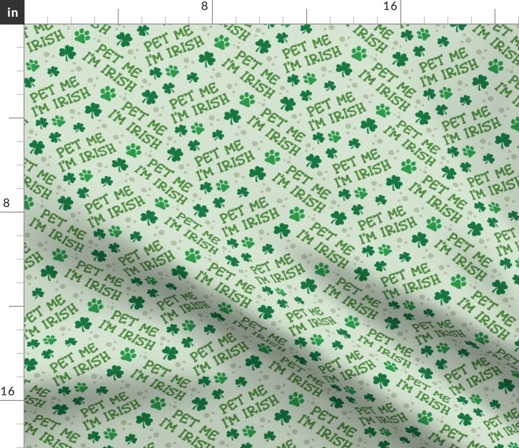 St Patricks Day, Dog Fabric, Pet Me I'm Irish, Saint Patrick's Day Fabric - Dog Fabric - Clover - Light Green and White