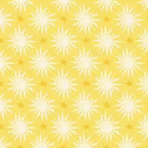 Celestial Suns and Stars in Bright Yellow & Off White - Medium Scale