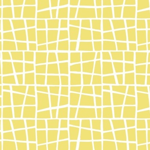 wonky tiles buttercup - crooked mosaic - yellow tiles fabric and wallpaper