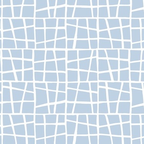 wonky tiles fog - crooked mosaic - blue tiles fabric and wallpaper