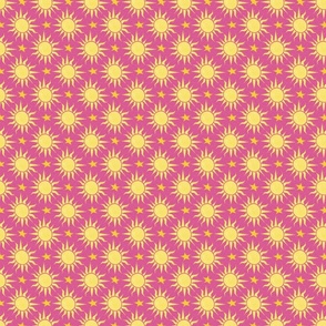 Celestial Suns and Stars in Bright Yellow and Pink - Small Scale