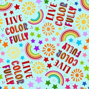 Large Scale Live Color Fully Rainbows Stars and Sunshine on Blue