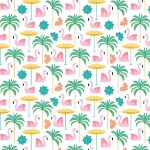 mini - Mid century pool party: flamingo float, palm trees and sun umbrella