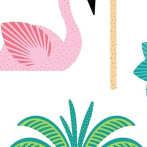 Jumbo - Mid century pool party: flamingo float, palm trees and sun umbrella