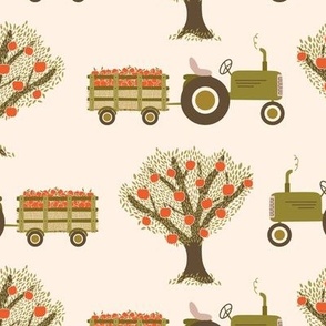 Apple Orchard Tractors Harvesting Apples {on Cream} Fall Retro Red Apple Picking