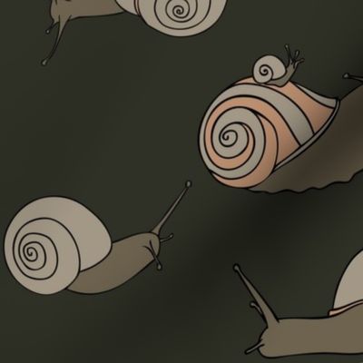 large - snails in peach on dark green
