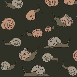 large - snails in peach on dark green