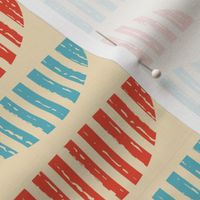 Modern Mid Century Wallpaper Geometrics, Semicircles / Light Blue and Red Version / Large Scale