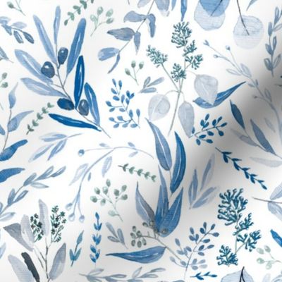 Eucalyptus Leaves Botanical Pattern - Blue S