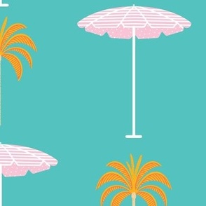 Jumbo - Retro palm tree and beach umbrella pattern repeat